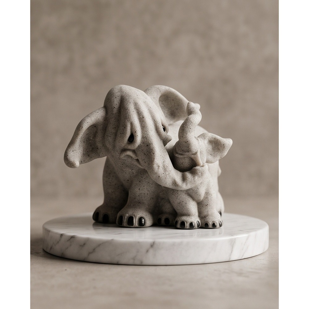 Vintage Second Nature Design Quarry Critters Elephant Figure Mom & Baby Stone 5"